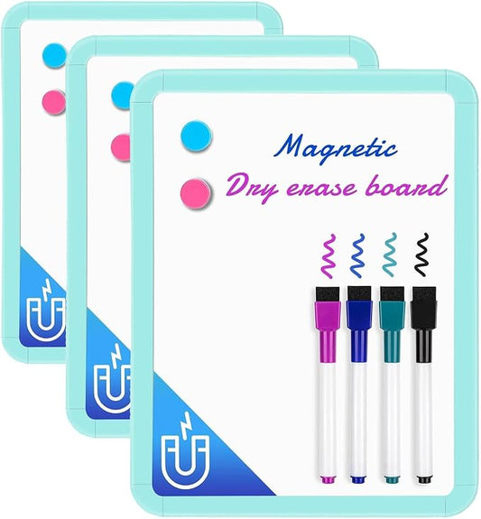 VUSIGN Small White Board Dry Erase, 8.5'' x 11'' Magnetic Dry Erase Board, Mini Whiteboard with Markers for Students, Fridge, Wall, Locker, Green (Pack of 3)