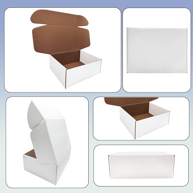 11x8x4 inch Shipping Boxes Set of 20, White Corrugated Cardboard Mailer Box | Easy Assembly, Shape Well, DIY Cardboard, Recyclable Mailer Box for Packaging Small Business and Book Literature Gift Giving