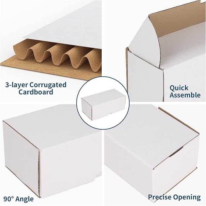 ZBEIVAN 8x4x3 White Shipping Boxes Set of 50, Corrugated Cardboard Mailer Boxes for Packaging Small Business Mailing Gifts