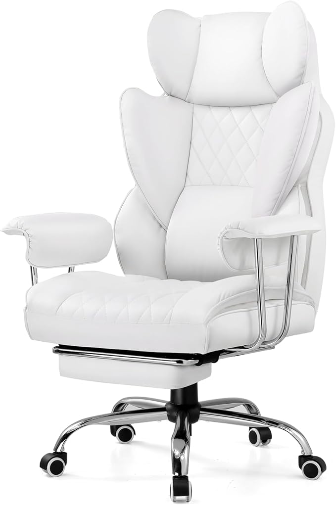 GTPLAYER Gaming Chair,Office Chair with Pocket Spring Lumbar Support, Ergonomic Comfortable Wide Office Desk Computer Chair with Outward Fixed Soft Armrests and Footrest,(PU Leather, White)