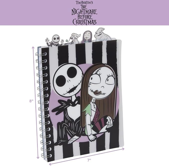 Nightmare Before Christmas Tab Journal Notebook, Spiral Bound, 96 Lined Pages, 8 x 7 inches, Black/White