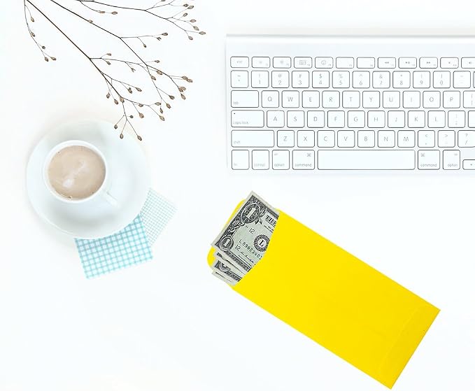 JAM PAPER #7 Coin Business Colored Envelopes - 3 1/2 x 6 1/2 - Yellow Recycled - 50/Pack