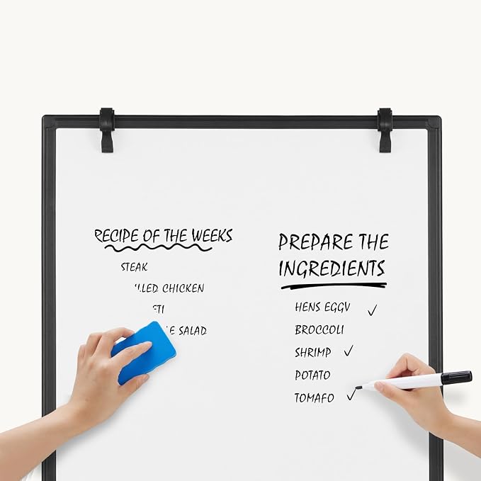 DUMOS 40"x28" Magnetic White Board Easel with Stand, Silver Aluminium Frame, Black
