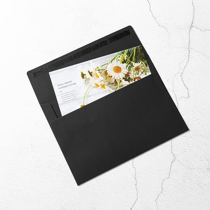 50 Pack 5 x 7 Envelopes Colored Self Seal for Wedding, Party Invitations, Greeting Cards, Announcements, Photos, 5.24 x 7.21 Inches (Black)
