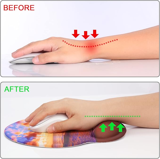 Ergonomic Mouse Pad with Wrist Support Rest,Large Mousepad Gel Wrist Rest, with Coaster Non-Slip & Pain Relief for Computer, Desk, Home&Office-Sunset Beach