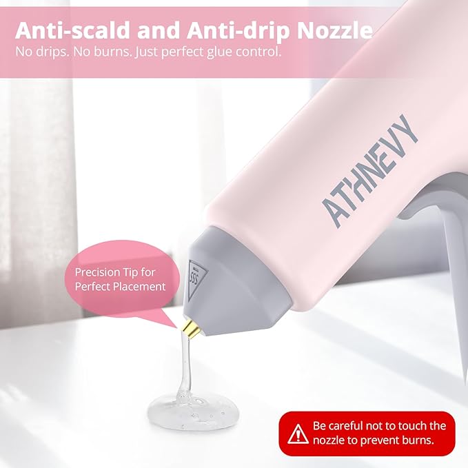 Cordless Hot Glue Gun, 10s Fast Preheat, 30PCS Mini Glue Sticks 7x100mm, 4V 20W Type-C Rechargeable, Anti-Drip, Auto-Off, for DIY Crafts, Repair, Decoration (Light pink)