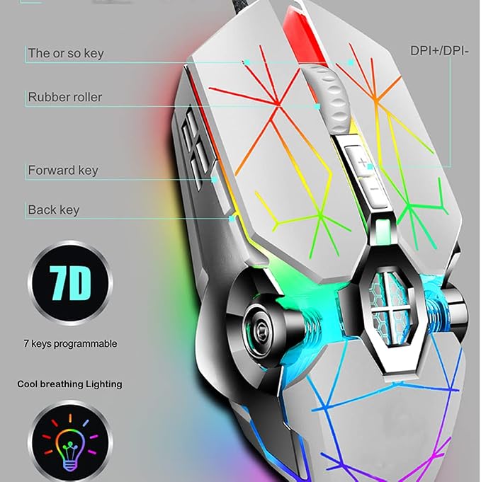 Mechanical Gaming Keyboard and Mouse Combo, 87 Key Retro Punk Typewriter-Style,Blue Switch RGB Rainbow Backlit Keyboard,Cool Breathing Light Lightweight Gaming Mouse for Game and Office,White