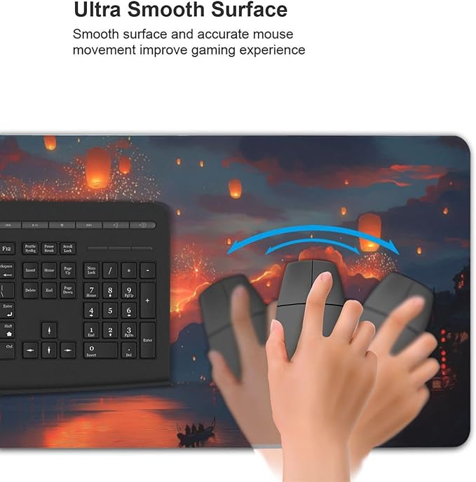 XXL Gaming Mouse Pad 35.4 x 15.7 Inch, Large Desk Mousepad | Moonlit Asian Landscape Design , Non-Slip Rubber Base, Water-Resistant Surface and Stitched Edges for Gaming, Office & Home