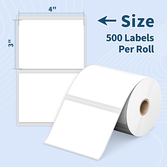 12 Rolls 4" x 3" Direct Thermal Labels - Shipping & Multipurpose Paper for Barcode Postage - Adhesive & Perforated, Compatible with Zebra Desktop Printers & Rollo Label Printer,500pcs/Roll