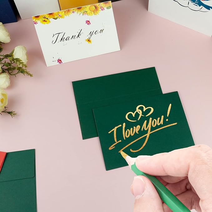 YINUOYOUJIA 50 Packs of A7 envelopes for invitation, 5x7 envelopes for Cards-Self Seal, Square Flap, Great for Wedding, Baby Shower, Mailing, Birthday Party (green)