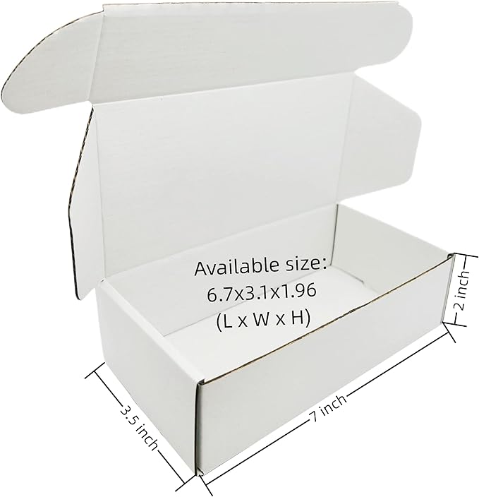 Small White Box 7 x 3.5 x 2 Inch 50 Pack Recyclable Corrugated Gift Mailers Storage Business Packaging Shipping Boxes