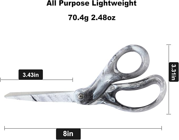 LIVINGO Fabric Scissors 8" Heavy Duty Shears All Purpose Marble Gray | Durable Stainless Steel Blades, Comfortable Smooth Grip, Clothing Fabric Paper Sewing Craft Cutting