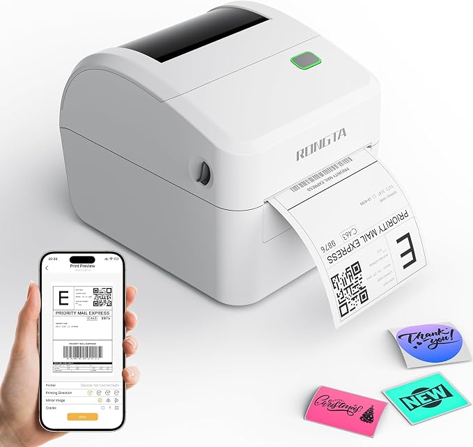 Rongta Bluetooth Shipping Label Printer RP415, Wireless 4x6 Thermal Label Printer for Shipping Packages, Small Business, Home, Office, Compatible with E-Commerce Platform