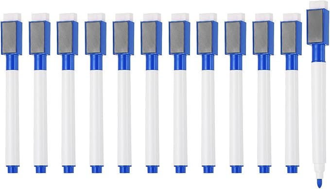 PATIKIL Magnetic Whiteboard Pen, Fine Tip Dry Erase Deep Blue White Board Markers with Eraser Whiteboard Calendar Supplies for Classroom Office, 12 Pcs, 0.5-1mm Tip
