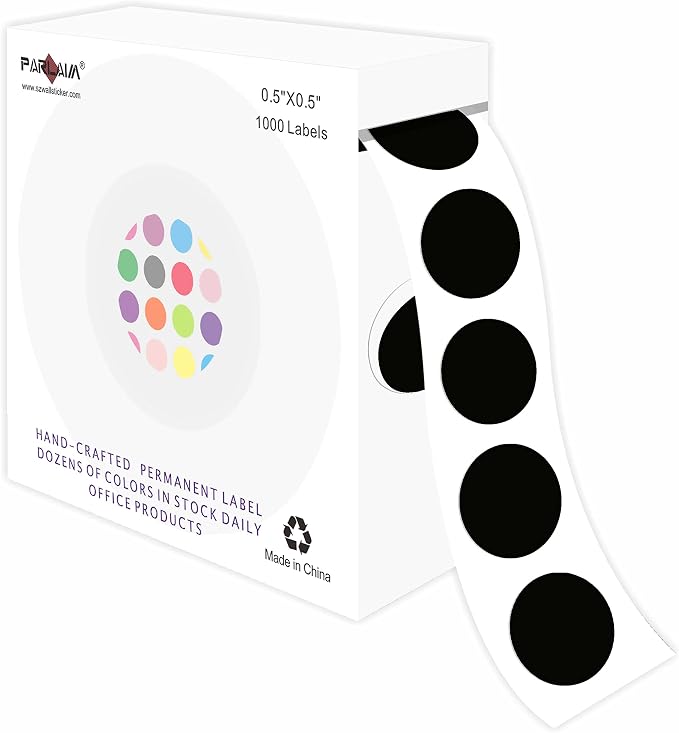 PARLAIM 1/2 Round Permanent Adhesive Color-Code Dot Stickers, 1000 Stickers Roll Dot Labels Dispenser Box Green Circle Labels (Black)
