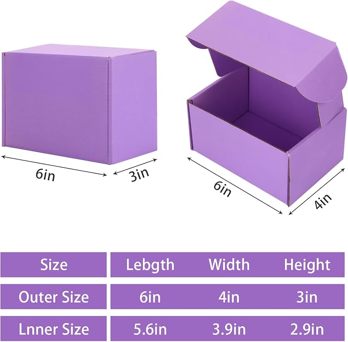25 Pack Small Shipping Boxes Purple Corrugated Cardboard Box 6x4x3 inches，Corrugated Box for Packaging Small Business,Mailing Packing Literature Mailer,Shipping Gift Boxes