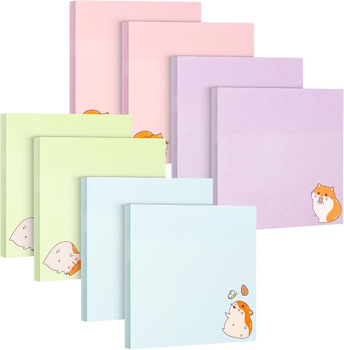 Mr. Pen- Aesthetic Sticky Notes, 3"x3", 8 Pads, 400 Sheets, 4 Designs | Tiny Hamster Sticky Notes, Self-Stick Note Pads Aesthetic, Perfect for Office, School, Home, Study & Organization