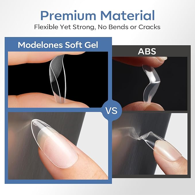 modelones Medium Almond Gel Nail Tips, 360pcs Pre-etched Clear Fake Nails Press On Full Cover Half Matte 15 Sizes Acrylic Gel Tips for Extension Salon