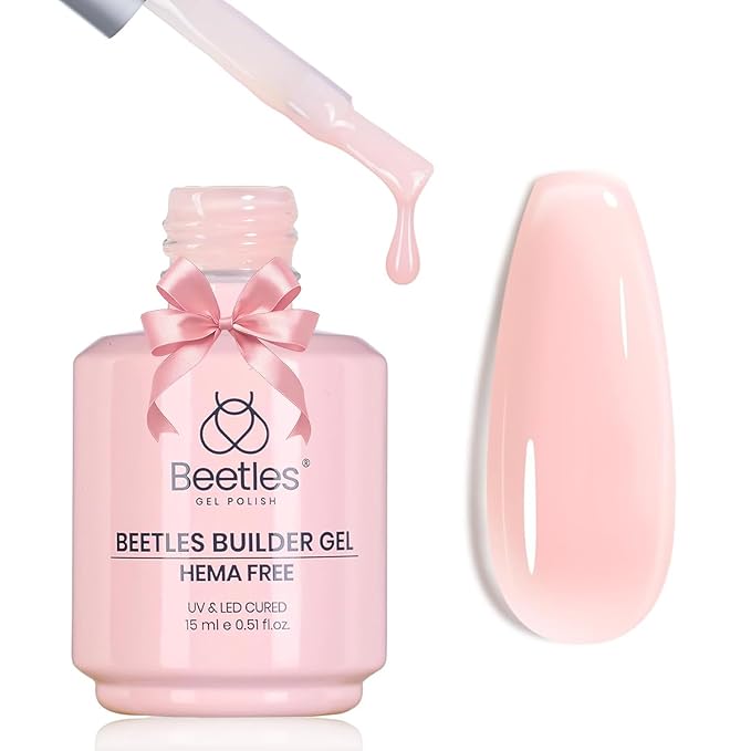 Beetles Builder Gel HEMA Free-0.5 oz 8 in 1 Jelly Pink Building Gel,for Nail Thickening Strengthening Building Apex,DIY Salon at Home for Beginner,UV & LED Lamp Cured,Pristine Grace