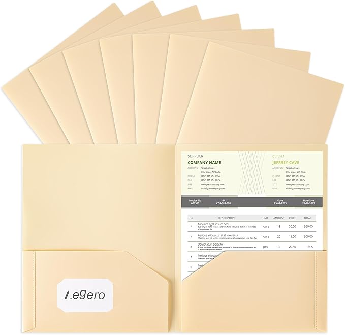 Plastic Folders with Pockets (7 Pack, Cream Yellow), Durable Heavy Duty File Folders with Business Card Slot, 2-Pocket Folder for Schoolwork & Office,Letter Size