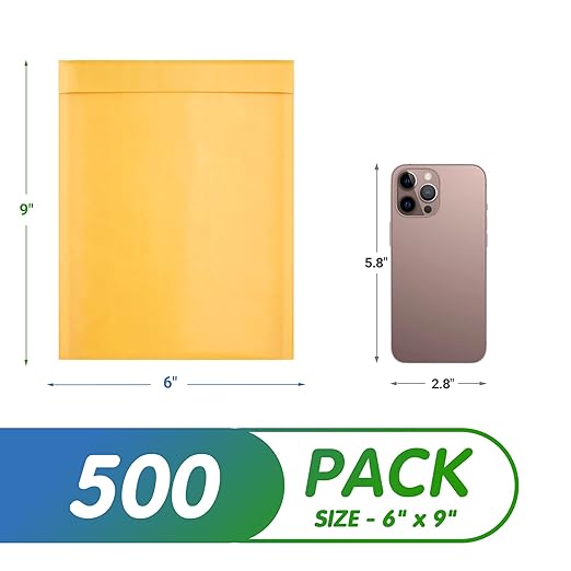 Kraft Bubble Mailers 6 x 9 Inch Yellow, Padded Envelopes Self Seal, Pack of 500, Bubble Lined Kraft Paper Mailing Envelopes for Shipping