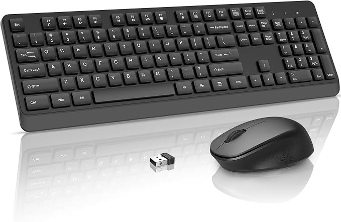 BKA BYA Wireless Keyboard and Mouse Combo,Full Size Quiet Keyboard and Mouse, 2.4GHz USB Receiver, Cordless Silent Keyboard and Mouse for PC, Windows, MAC, Laptop, Black