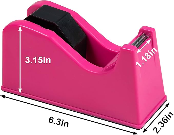 IHOMECOOKER Desktop Tape Dispenser Adhesive Roll Holder (Fits 1" & 3" Core) with Weighted Nonskid Base (2Pack-Rose red)