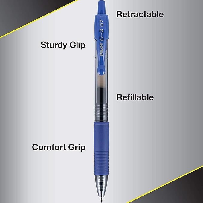 PILOT G2 Premium Refillable & Retractable Rolling Ball Gel Pens, Fine Point, Blue Ink, 12 Count (31021)