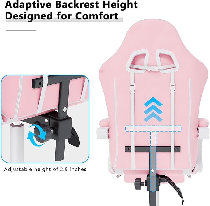 Gaming Chair with Headrest and Lumbar Support, Ergonomic High Back Office Chair, Racing Style Executive Computer Desk Chair, Leather Adjustable Swivel Task Chair for Home Office (Pink White)