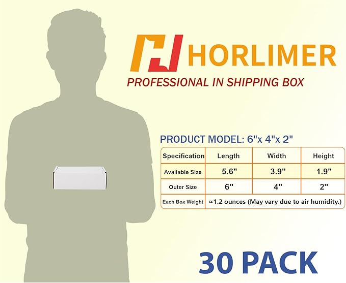 HORLIMER 6x4x2 Shipping Boxes Set of 30, White Corrugated Cardboard Mailer Box for Packing Small Business