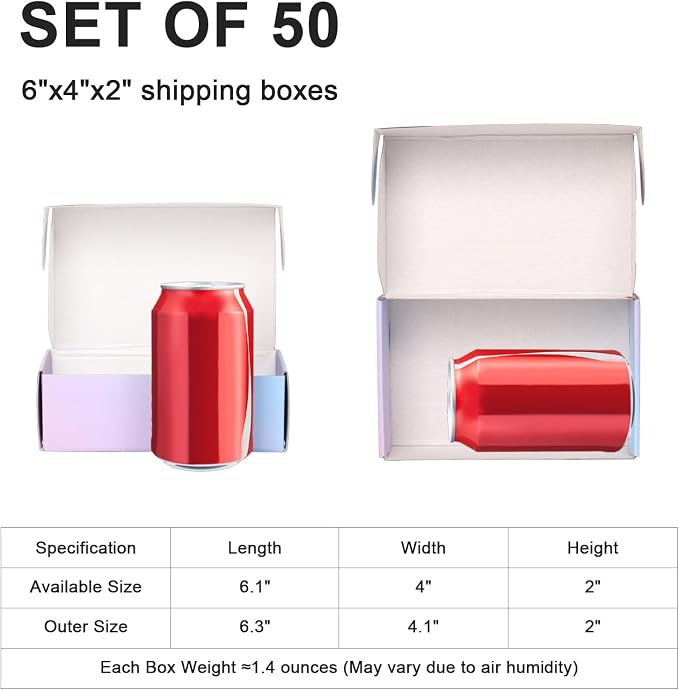 6x4x2 in Small Shipping Boxes for Packaging Small Business, 50 Pack Mailing Boxes Corrugated Cardboard Mailer Gift Box (Gradients)