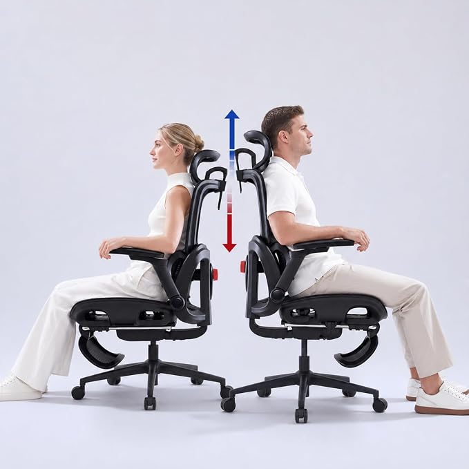 SIHOO B300 PRO Ergonomic Office Chair with Footrest, Mesh Desk Chair, Black | 4-Directional Lumbar & Height-Adjustable Backrest, 6D Armrests, Swivel Computer Chair for Long Hours