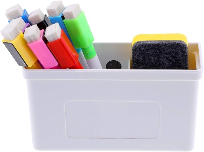Boao Magnetic Dry Erase Marker Holder 10 Pcs Colorful Magnetic Markers Set with Eraser Whiteboard Plastic Pen Cup for Back to School Classroom Organization Spring Supplies Refrigerator(Stylish)