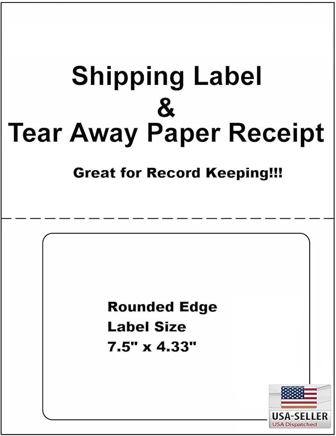 ProLine Compatible Labels for Click Ship PayPal/Ebay USPS Labels with Paper Receipts for Laser/Ink Jet Shipping! Built in Tear Off Receipts! (100 Sheets)