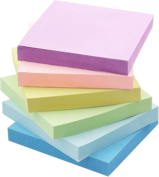 Early Buy 3x3 Inch Sticky Notes, 6 Pads (100 Sheets/Pad) - Soft Pastel Colors for Office, School, Home, Memo Notes, Journals & Planning - Repositionable Self-Stick Paper