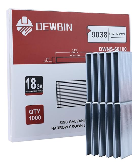 18 Gauge Narrow Crown Staples, 1000 Cts 1-1/2-Inch 18GA Heavy Duty Galvanized Upholstery Staples for Electric or Pneumatic Narrow Crown Stapler Guns
