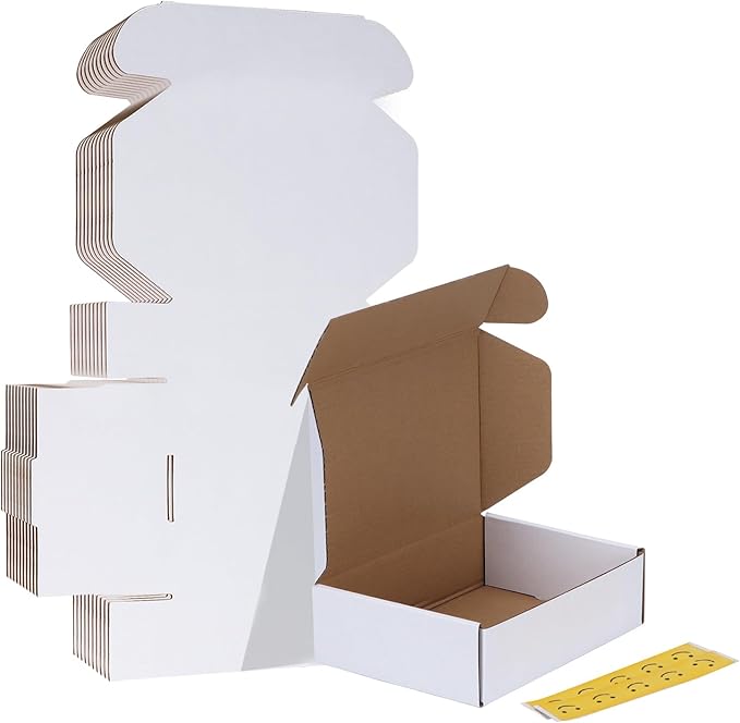 HORLIMER 10 Pack 7x5x2 Shipping Boxes, White Corrugated Cardboard Box for Mailing, Packaging, Small Business