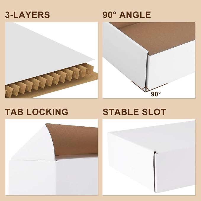 12x9x2 Inches Shipping Boxes Set of 25, White Corrugated Cardboard Boxes, Mailer Boxes for Small Business