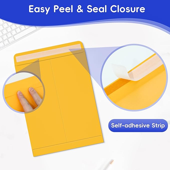 50 Pack 6x9 Envelopes Self Seal, Brown Kraft Catalog Mailing Envelopes 6 x 9 Manilla Envelopes for Mailing, Organize, Storage, Home, Office Business