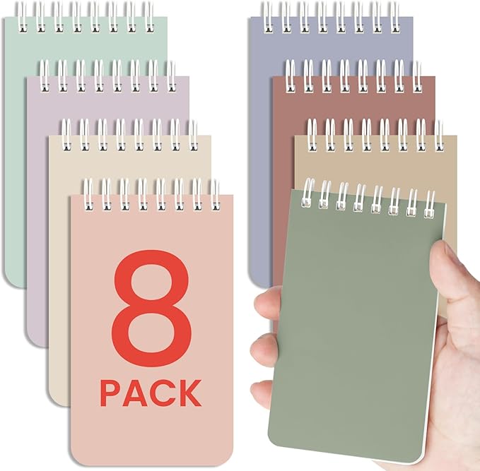Taja Pocket Small Notebook 3" x 5", Set of 8 Mini Little Spiral Notebook, Nursing Notepad, Perfect for Work, School, Office, Nurse, Travel - Earthy Neutrals