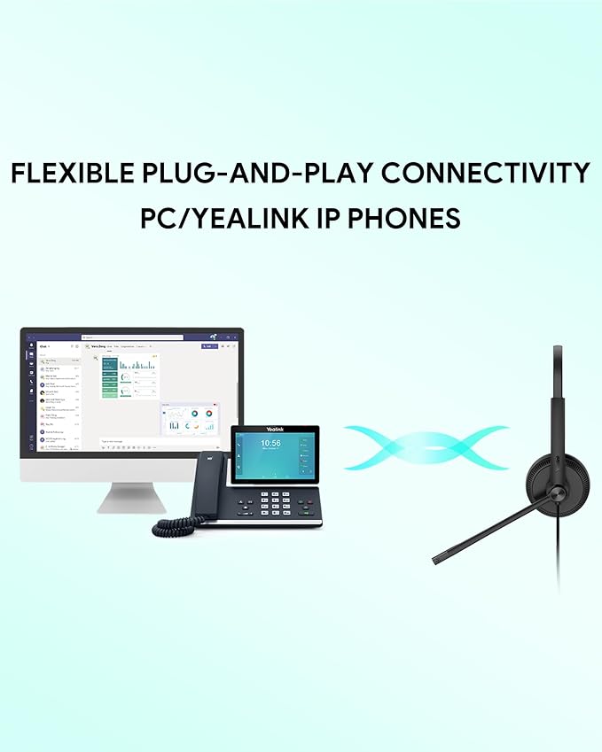 Yealink UH34 USB Wired Headset with Microphone for PC Laptop Desk Phone | Noise-Cancelling Microphone,Teams Certified, In-Line Controls for Home Office Online Class Zoom Meetings, Dual-ear headphones