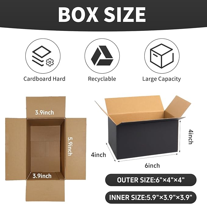 6x4x4 Inch Small Shipping Boxes 30 Pack, Black Corrugated Cardboard Box, Mailing Packaging Boxes for Small Business