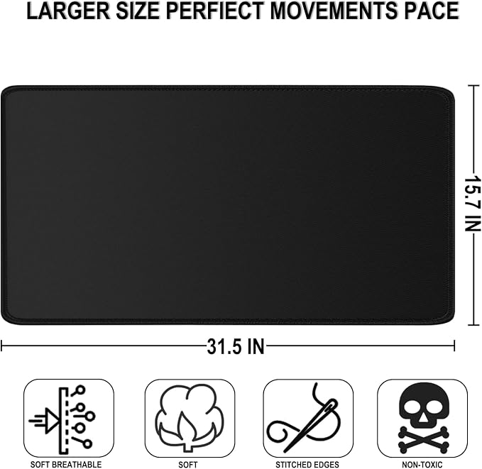 Large Gaming Mouse Pad, 31.5" x15.7" Water Resist Large Extended Desk Mat | Mouse Pad with Superior Micro-Weave Cloth, Big Keyboard Mousepad with Non-Slip Base, Desk Pad for Office Home Gaming, Black