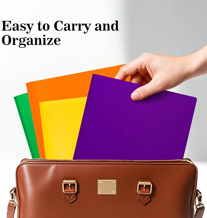 24-Pack Plastic Folders with Pockets and Prongs,2-Pocket Folders with 3 Fasteners, Holds 8-1/2" x 11" Paper for School/Office/Home, Purple