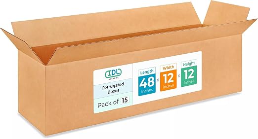 Extra Large Shipping & Moving Boxes 48"L x 12"W x 12"H (15-Pack) - Extra Strength 200 lb vs Regular - Corrugated Cardboard Boxes for UPS Shipping - Strong Shipping Box by IDL Packaging | Extra Strength 200 lb vs Regular - Corrugated Cardboard Boxes for...