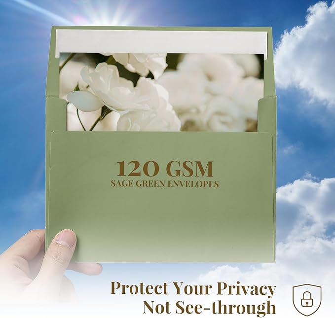 100 Pack A4 Sage Green Envelopes 4x6, Goefun 4.25 x 6.25 Printable Greeting Card Envelopes Self Seal for 4x6 Cards, Photos, Invitations, Weddings, Graduation, Baby Shower, 120 GSM