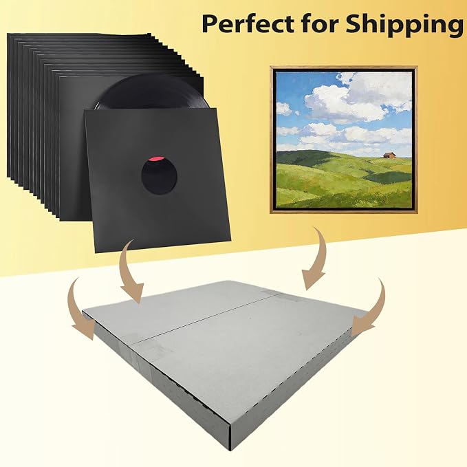 50 Pack 12.5×12.5×1" Vinyl Record Mailers, Height-Adjustable for LPs | SZYANGDA Corrugated Shipping Boxes for 12 inch Lp Albums, Sturdy White Cardboard for Secure Shipping (YD1201E50)
