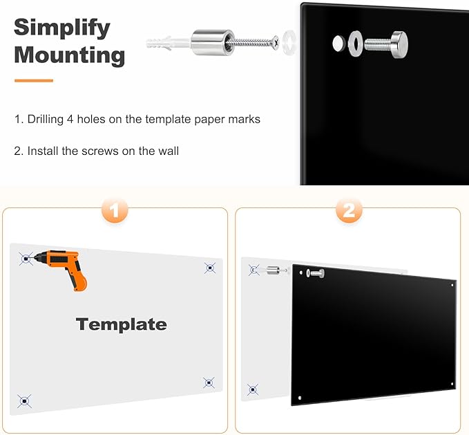 48” x 36” Large Black Dry Erase Board Tempered Magnetic Glassboard | (4’ x 3’) Wall Mounted Frameless Dry Erase Black Glass Board with Acrylic Pen tray, Magnets for Office, Home