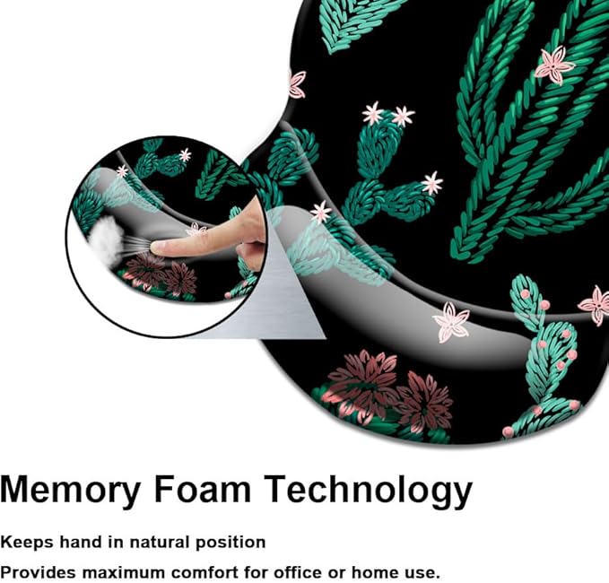 Mouse Pad with Wrist Support, Non Slip Mousepad Wrist Rest for Office, Computer, Laptop & Mac- Durable & Comfortable & Lightweight Ergonomic Support Mouse Mat Cute Cactus