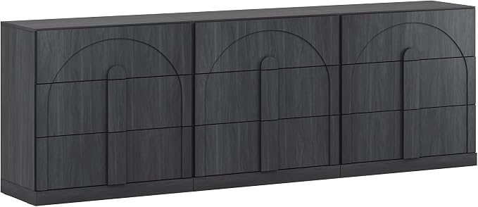 BELLEZE Set of 3 Bookcase with 3 Drawers, Modern Book Shelf with Wide Wooden Handle, 94" Wood Bookshelves for Living Room Office Entryway (Ebony)
